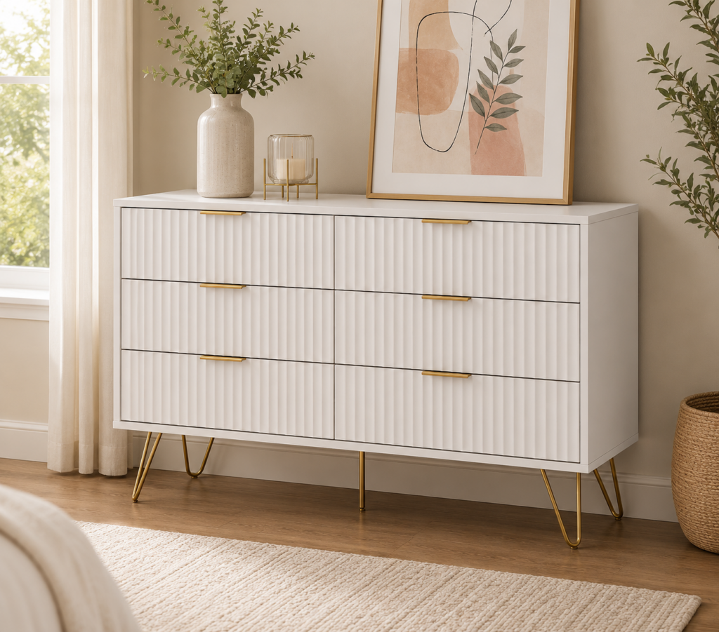 White Fluted 6 Drawer Chest of Drawers