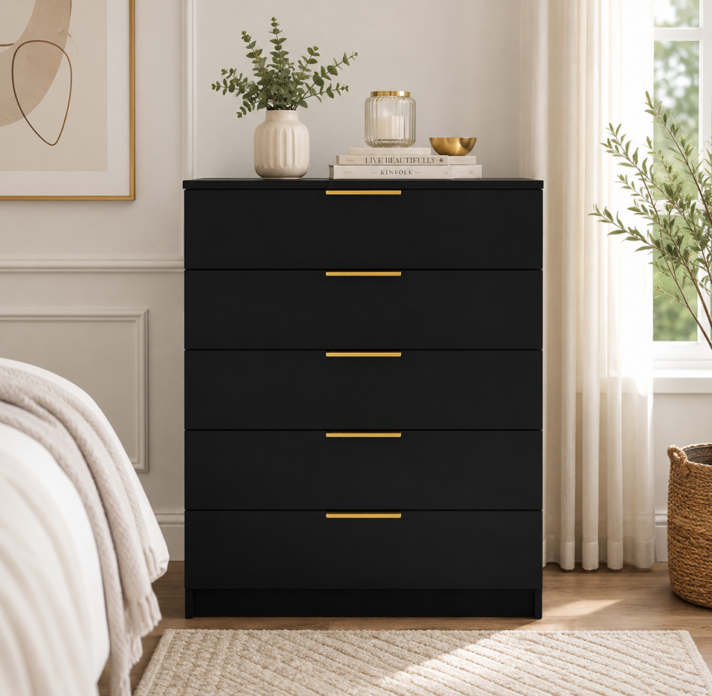 Black Tall 5 Drawer Chest of Drawers